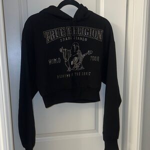 True Religion Black Graphic Cropped Hoodie